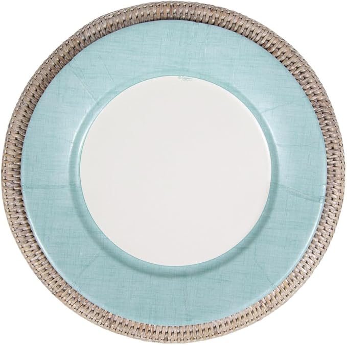 Caspari Linen Border Paper Dinner Plates in Robin's Egg Blue - Pack of 8