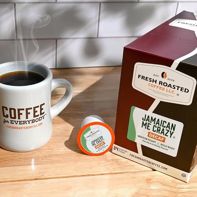 Fresh Roasted Coffee, Decaf Jamaican Me Crazy, Flavored Coffee Pods, 24 Count