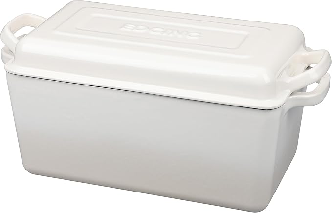 Enameled Cast Iron Dutch Oven, Oblong Bread Oven for Sourdough Bread Baking, Baking Pan, Dual Handles, Oven Safe, 4 Quart, White