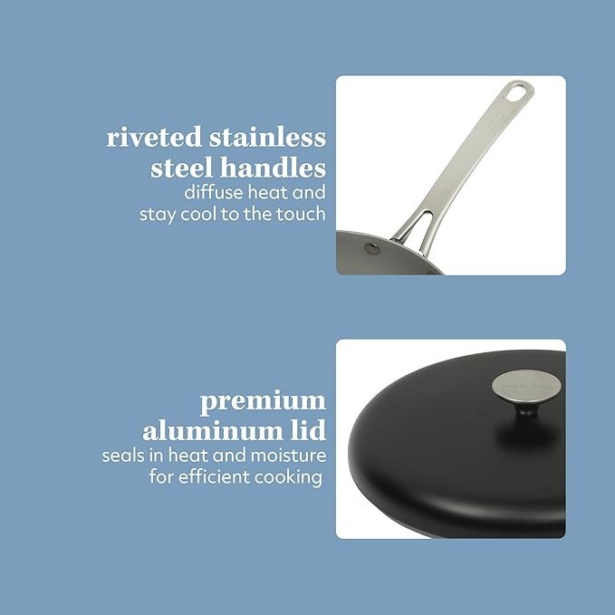 Sur La Table Kitchen Essentials Potluck Porch 4.5 Quart Saut챕 Pan, Deep Frying Pan Skillet w/Lid Aluminum PFA Free Ceramic Cookware Chef's Pan, Omelet Pan - Induction - Black