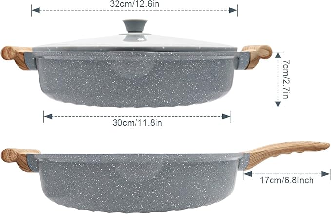 2-In-1 Ceramic Nonstick Deep Frying Pan Skillet, 12.5 Inch Saute Pan with Lid Non Toxic, PTFE & PFOA Free, Compatible with All Stovetops- Blue