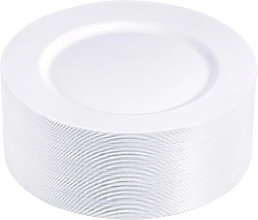 N9R 100PCS White Plastic Plates, 10.25inch Heavy Duty Plastic Disposable Plates, Premium Elegant Dinner Plates for Party
