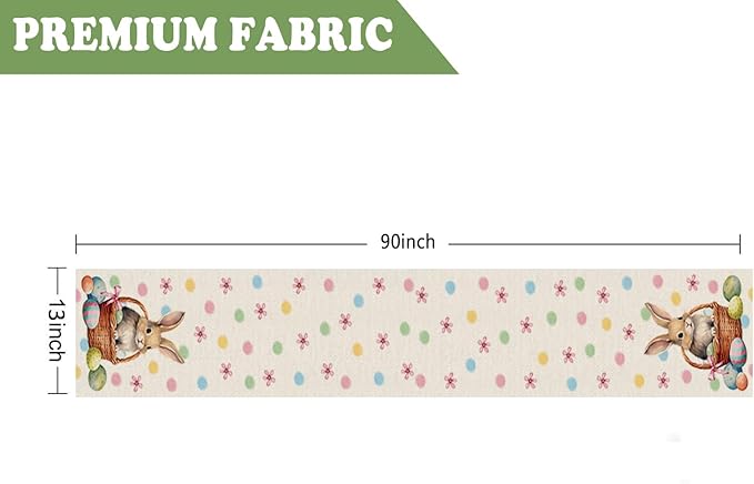 QIONG MENG Easter Table Runner Bunny Eggs Basket Flowers Burlap Table Decoration Spring Holiday Home Party Kitchen Dining Table Supplies 13x90 Inch
