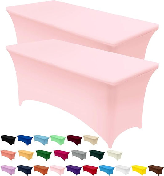 Utopia Kitchen Spandex Tablecloth 2 Pack [4FT, Pink] Tight, Fitted, Washable and Wrinkle Resistant Stretch Table Cloth Rectangle Cover for Trade Show, Weddings & Parties [48Lx30Wx30H Inch]
