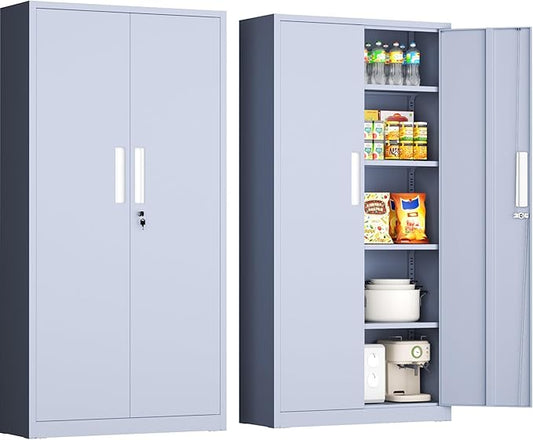 INTERGRAET 63" Tall Pantry Cabinet,Kitchen Pantry Storage Cabinets with 2 Doors and 4 Shelves,Cement Gray Metal Storage Cabinet,Cupboard for Home,Kitchen,Living Room/Dining