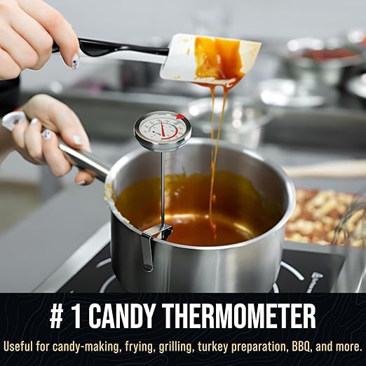 Candy Thermometer with Pot Clip - Deep Fry Oil Thermometer for Frying and Candle Making - Black