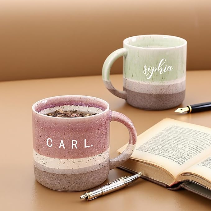 Personalized Engraved Ceramic Coffee Mug, Customized Mugs with Name & Logo for Family Dad Mom Engraved Tea Cup for Travel, Microwave Dishwasher, Unique Design Bithday Gift for Teacher Couples