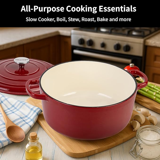 Enameled Cast Iron Dutch Oven Pot with Lid, 5.7 Quart Dutch Oven for Bread Baking, Oven Safe up to 500째 F, Suitable for Bread Baking, Braising, Roasting, Stews, Red