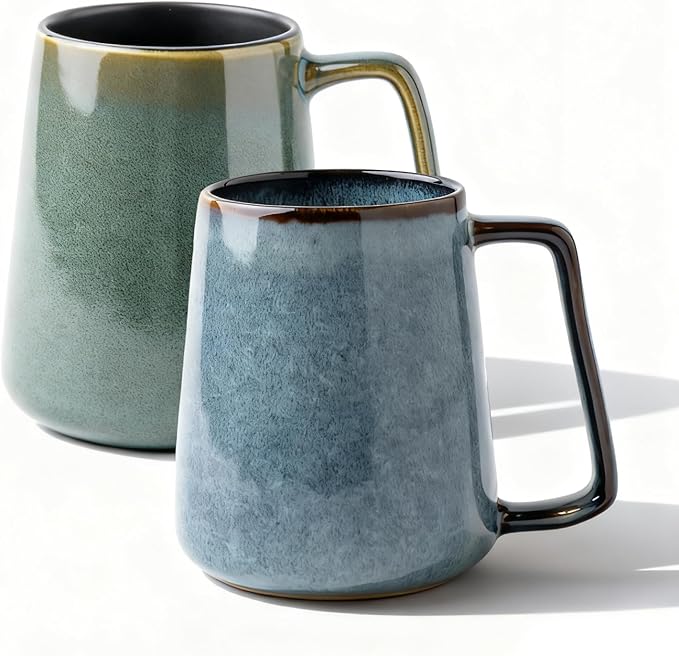 Extra Large Tall Coffee Mugs with Handle - Set of 2, 24 oz Ceramic, Dishwasher & Microwave Safe, Blue and Green