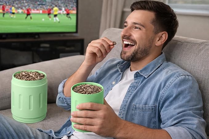 Portable Sunflower Seed Cup - Car Snack Organizer, spill resistant pistachios and nuts, easy to clean, two compartments, perfect for driving, traveling, watching movies, and giving gifts