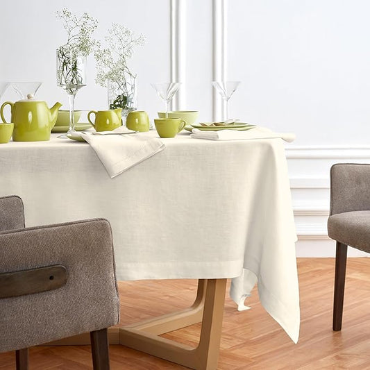 Solino Home Ivory Linen Tablecloth 70 x 120 Inch - 100% Pure Linen Table Cloth for Rectangle Tables - Sonoma, Machine Washable Tablecloth for Spring, Easter