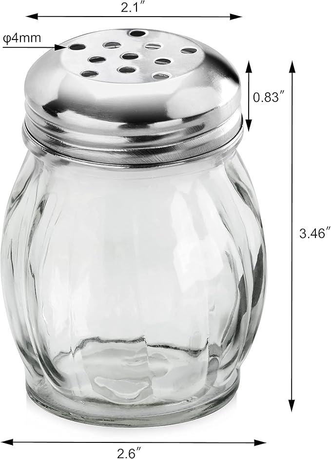 New Star Foodservice 22377 Glass Swirl Cheese & Crushed Red Pepper Shaker with Stainless Steel Perforated Top, 6-Ounce, Set of 12
