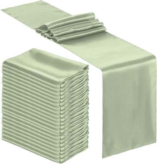 Bencailor 24 Pcs Green Satin Table Runner Bulk 12 x 108 Inches Long Table Runners Bright Smooth Fabric Tablecloth for Wedding Banquet Birthday Valentines St Patrick's Day Party Decorations