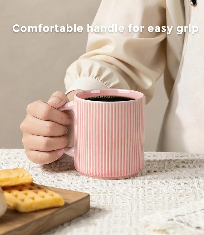 GBhome Coffee Mugs Set for 6, 11oz Coffee Cups with Handle for Man,Woman,Dad,Mom, Stoneware Mugs Sets for Coffee, Latte,Tea, Hot Cocoa, Milk, Dishwasher&Microwave Safe,Pink