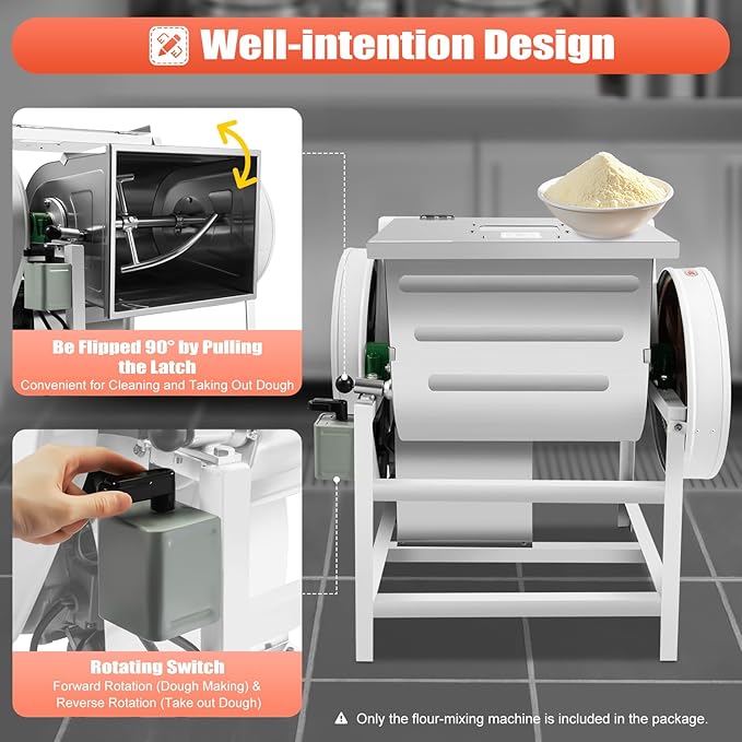 30QT Commercial Dough Mixer 1500W 110V Electric Flour Kneading Mixing Machine Heavy Duty Flour Mixing Machine with 17" x 13" x 14" Bowl 1400r/m Dough Kneading Machine for Bakeries