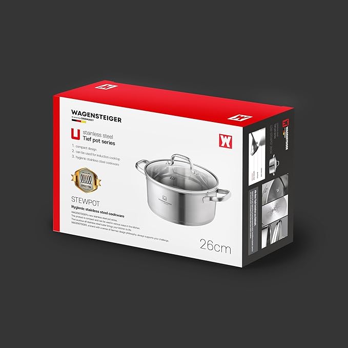 7.27-Quart Dutch Oven, Stainless Steel 3-Layer Construction with Aluminum Core, Tempered Glass Lid, Spacious Stock Pot for Boiling, Stewing, Canning ??For All Stovetops (9.84" Diameter)