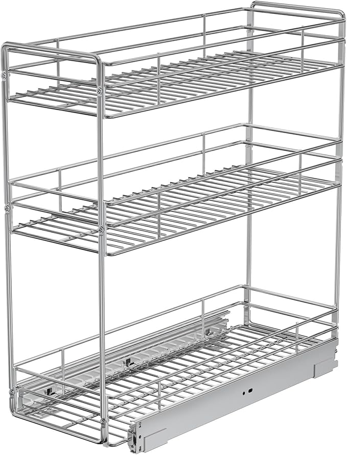 Pull Out Spice Rack Cabinet Organizer 5쩍" W x 20쩍" D, 3 Tier Heavy Duty Sliding Spice Cabinet Organization for Narrow Cabinet, Pull Out Shelves for Kitchen