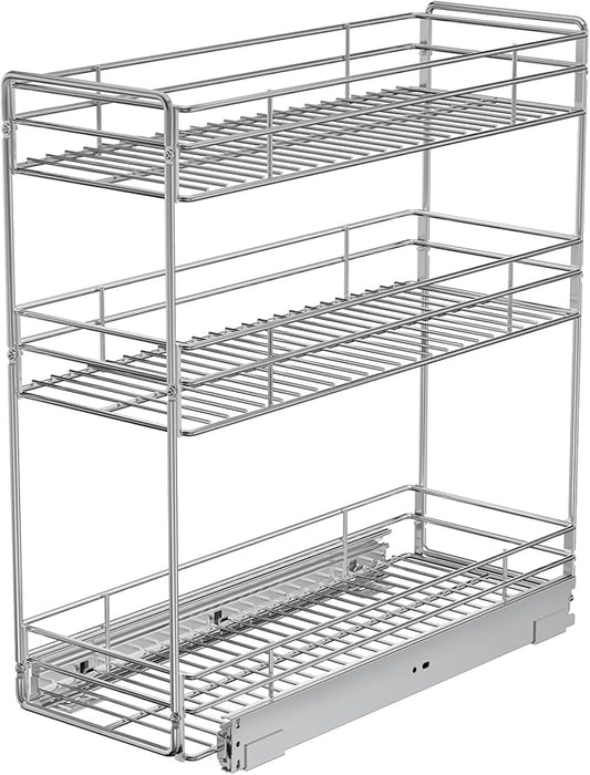Pull Out Spice Rack Cabinet Organizer 8쩍" W x 20쩍" D, 3 Tier Heavy Duty Sliding Spice Cabinet Organization for Narrow Cabinet, Pull Out Shelves for Kitchen