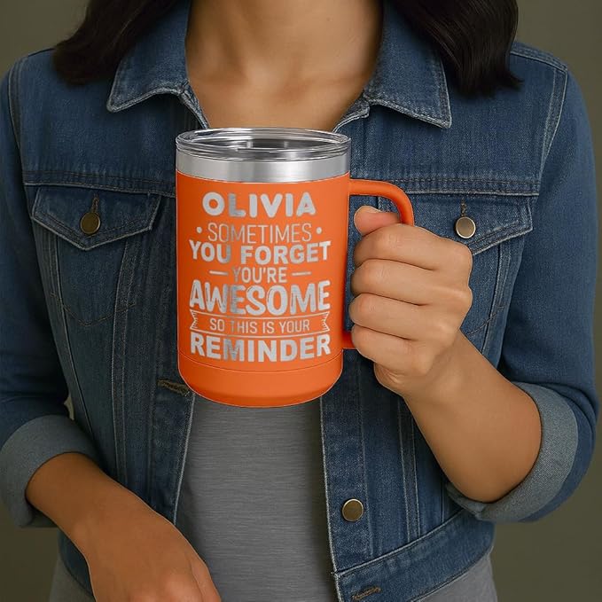Personalized Inspirational Travel Coffee Mug, Inspirational Gifts for Men Dad Wife Sister Women, Custom Birthday For Him Her, Customized You?셱e Awesome Tumbler, Teacher Coworker Gifts 15oz Orange