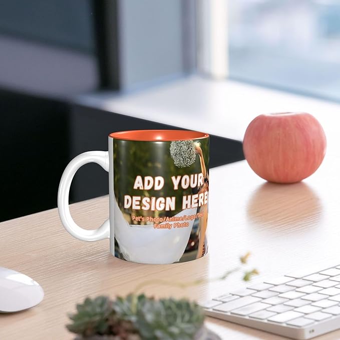 Custom Color Mugs with Partial or Full-Size Printing Customizable Photos and Text Coffee Mugs Creative Multicolor Designs Image (Full-Width, Orange)