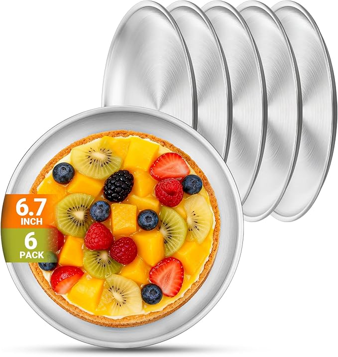 Stainless Steel Plates, 6 Set 6.7 inch Mini 201 Metal Food Serving Plate, Reusable Snack Eating Dishes Round Sturdy Brushed Finish Dish Silver Dinnerware for BBQ Dinner Oven Dishwasher Safe