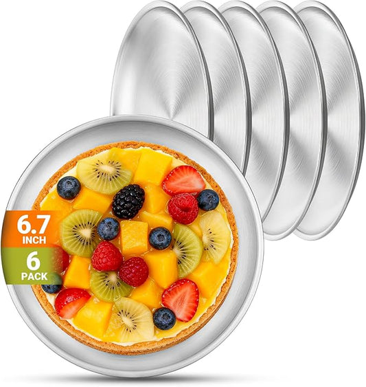 Stainless Steel Plates, 6 Set 6.7 inch Mini 201 Metal Food Serving Plate, Reusable Snack Eating Dishes Round Sturdy Brushed Finish Dish Silver Dinnerware for BBQ Dinner Oven Dishwasher Safe