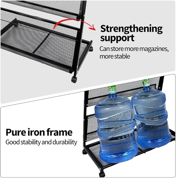 floor magazine rack brochure display stand for offices and public reception area竊똪iterature rack with 4 Universal wheels (59"횞27"횞14")