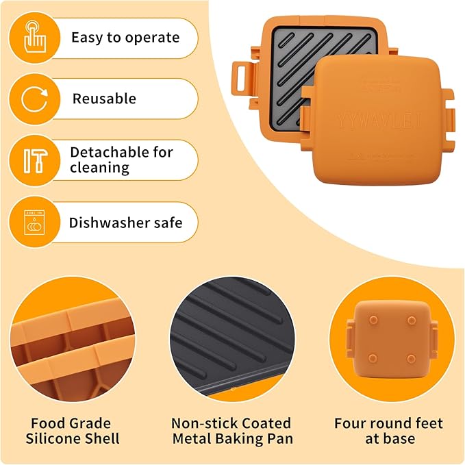 Microwave Sandwich Maker, Heat-Resistant Silicone Rubber Shell, Advanced HeatWave Technology, Non-Stick Plates, Easy to Clean, Makes Toast, Sandwiches, Paninis, Patties (Orange)