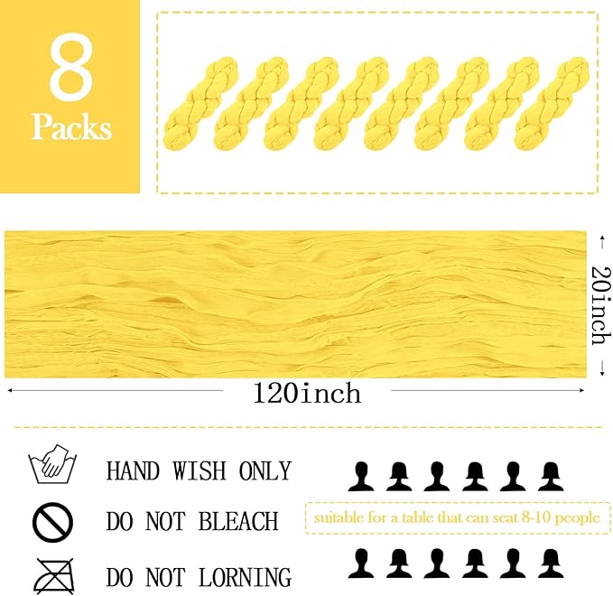 8 Pack Lemon Yellow Cheesecloth Table Runner 20 x 120 inch Gauze Table Runners 10 FT Long,Semi Sheer Boho Cheese Cloth Fabric Table Runner Bulk for Party,Wedding,Baby Shower,Bridal Shower Decoration