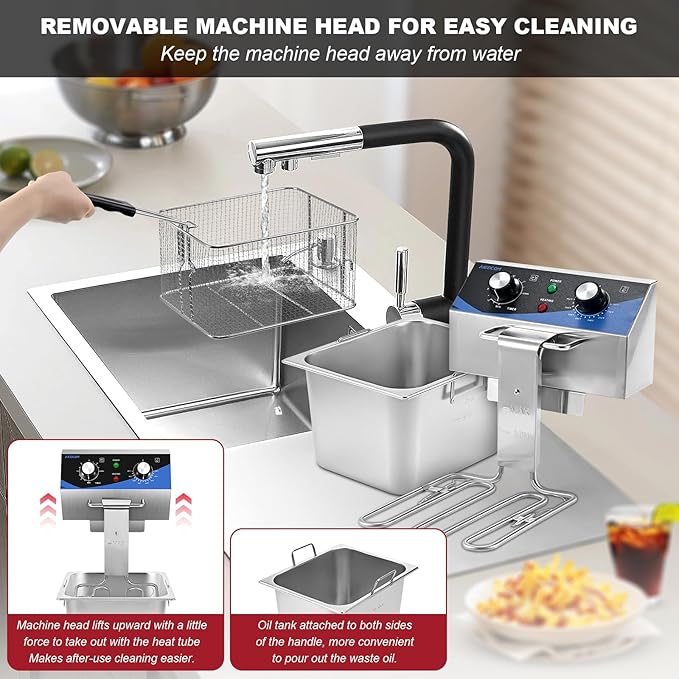 8L/8.45QT Stainless Steel Electric Deep Fryer with Basket & Lid, Single Tank Countertop Kitchen Frying Machine with Timer for Home Kitchen, Restaurant, Delis, 1800 Watts 110V