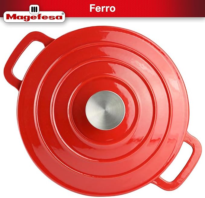Magefesa FERRO 9.4-Inch Enameled Cast Iron Dutch Oven with Lid, Superior Heat Retention & Distribution, Compatible with All Stovetops, Induction & Oven Safe