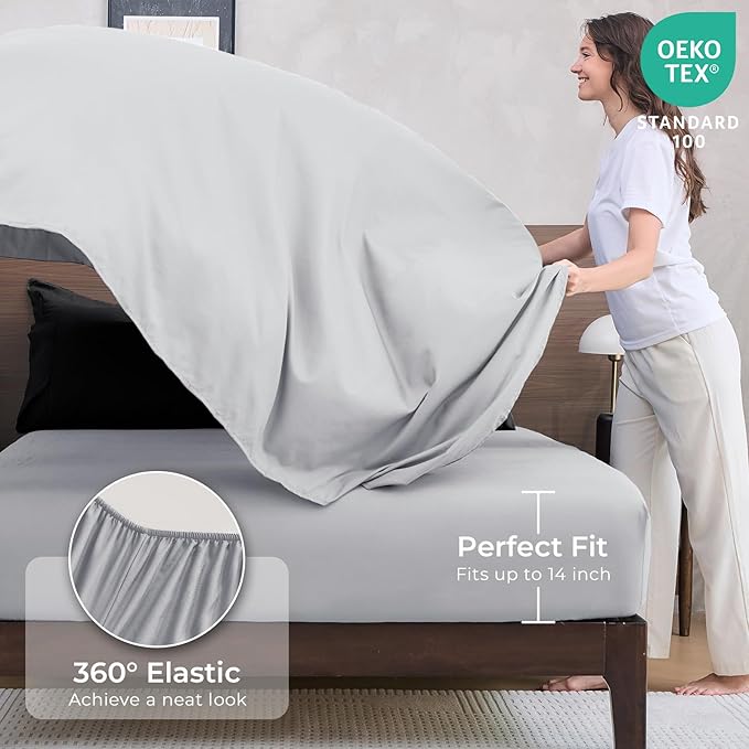 HEVUMYI Cali-King Comforter Set - 7-Piece All Season Bed in a Bag Cali-King, Ultra Soft Bedding Set with Comforter, Flat Sheet, Fitted Sheet, Pillowcases, Pillow Shams, Black & Light Grey