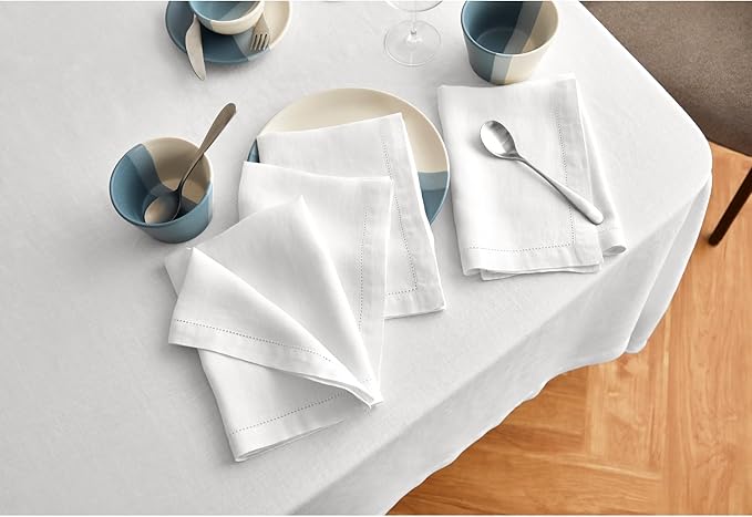 Solino Home Linen White Tablecloth 70 x 132 Inch - 100% Pure Linen Rectangular Tablecloth - Machine Washable Table Cloth for Winter, Valentines, Spring, Easter - Sonoma