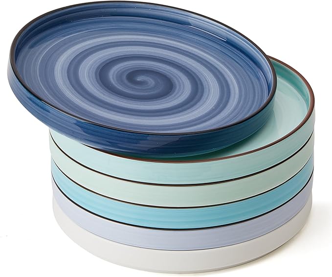 Sweese 7.8 Inch Porcelain Dessert Plates Set of 6 - Gradient Salad Plates, Microwave & Dishwasher Safe, Scratch-Resistant, Elegant High-Edge Design for Appetizers, Cakes, Pasta - Cool Assorted Colors