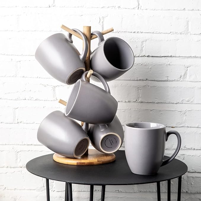 AmorArc 12 OZ Coffee Mugs, Matte Gray Coffee Cups with Large Handle for Man, Woman, Ceramic Coffee Mugs Set of 12 for Latte/Cappuccino/Cocoa/Milk, Dishwasher & Microwave Safe