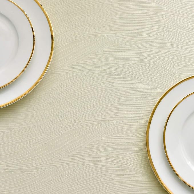 maxmill Jacquard Table Cloth Waving Pattern Water Resistant Wrinkle Resistance Heavy Weight Soft Tablecloth for Kitchen Dinning Tabletop Decoration Oblong 60 x 140 Inch Ivory