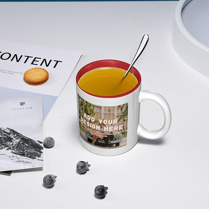 Custom Color Mugs with Partial or Full-Size Printing Customizable Photos and Text Coffee Mugs Creative Multicolor Designs Image (Partial, Red)