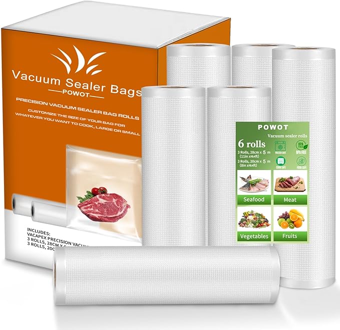 Precision Multi-layer Vacuum Sealer Bags Rolls, 8" x 20'(3 Rolls) and 11" x 20' (3 Rolls), BPA-Free Commercial Grade, Food Preservation, Food Vacuum Sealer Bags for Sous Vide and Freezer Storage