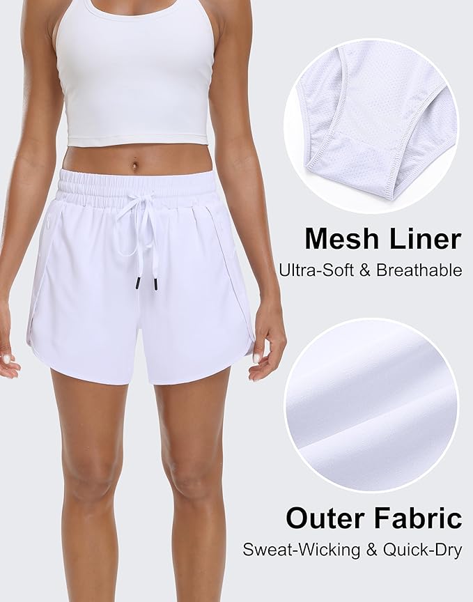 Women's 5" Running Shorts Quick Dry Sporty Athletic Gym Workout Shorts with Zipper Pockets Liner