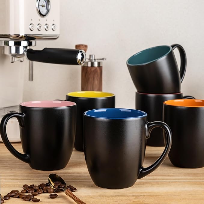 GBhome 12oz Coffee Mugs Set of 6,Ceramic Coffee Mugs for Man, Woman,Restaurant Modern Coffee Mugs Set with handle for Tea/Latte/Cappuccino/Milk/Cocoa. Dishwasher&Microwave Safe,Multi-Color,6 Pack
