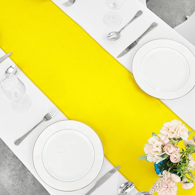 10-Pack Yellow Satin Table Runner 12 x 108 Inch Long Bright and Smooth Silk Fabric Table Runner for Wedding Banquet Birthday Party Decoration