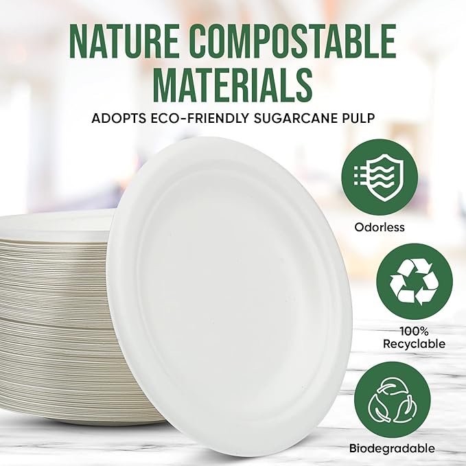 Dessert Plates, 100 Pack Small Paper Plates, Paper Plates 6 Inch ??100% Compostable Plates, Water & Oil Proof Disposable Plates, Microwavable Perfect Paper Plate For Party - White