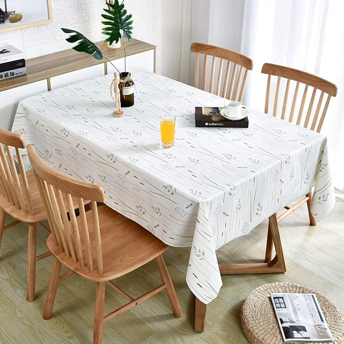 LOHASCASA Square Vinyl Oilcloth Tablecloth Water Resistant/Oil-Proof Wipeable PVC Heavy Duty Plastic Tablecloths for Kitchen Small - Grass White 54 x 54 Inch