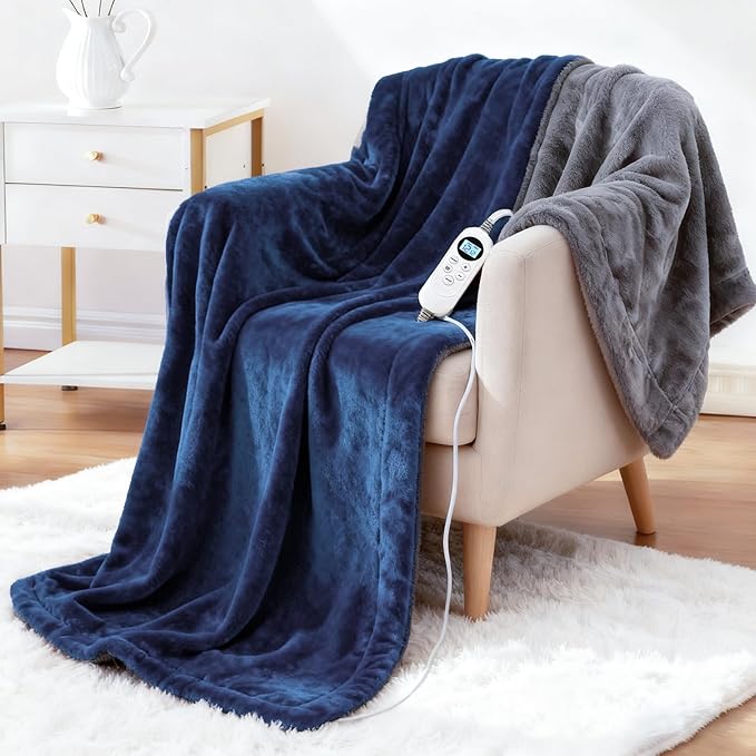 Electric Heated Blanket Throw 50" x 60" Soft Dual-Sided Flannel Fast Heating 12 Heat Levels 1??2H Timer & Overheat Protection & Auto Shut-Off & ETL FCC & Machine Washable (Single 50''x60'')