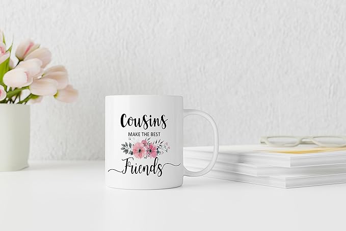 QASHWEY Cousin Gifts Coffee Mug, Gifts for Cousins, Cousin Gifts for Women, Birthday Gift for CousinFemale Coffee Cups Ceramic 11oz, Cousins Make the Best Friends Tea Cup