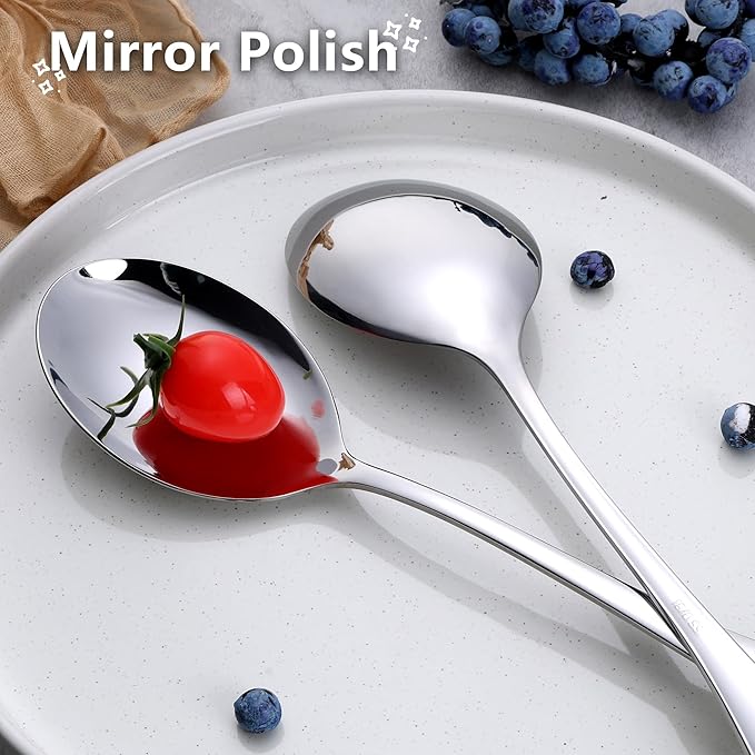 E-far Large Serving Spoons Set of 4, 9.8 Inch Stainless Steel Serving Utensils Set, Big Buffet Spoons for Party Catering Wedding Kitchen Restaurant, Dishwasher Safe