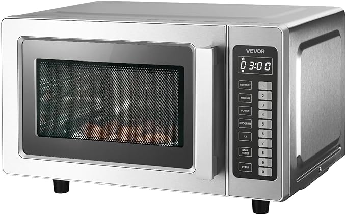 VEVOR Commercial Microwave Oven, 0.9 Cu Ft, 1000W Digital Stainless Steel Countertop Microwave Oven with Touchscreen, 10 Cooking Presets, 5 Power Levels, Multi-Lock Door & Easy Clean for Restaurants