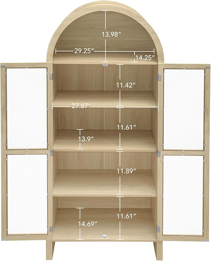 Zateety 70.28" Tall Arched Kitchen Pantry, Modern Farmhouse Wood Kitchen Storage Cabinets, Arched Storage Display Cabinet with Adjustable Shelves, Versatile Cupboard for Kitchen Dining/Living Room