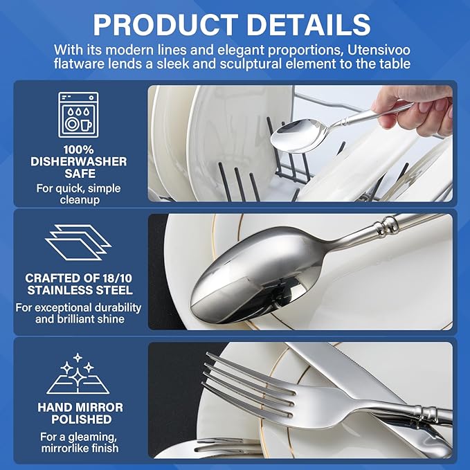 40-Piece Silverware Set for 8竊똕erenity Flatware Set 18/10 Stainless Steel竊똅ine Cutlery Set with Forks, Knives, Spoons竊똃urable and Elegant Design Tableware竊똃ishwasher Safe