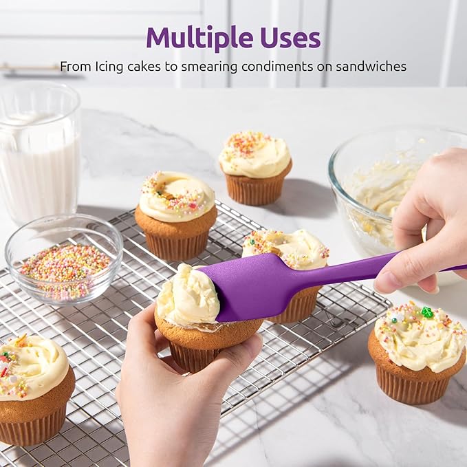 U-Taste 600쨘F Heat Resistant Silicone Spatulas: Flexible Food-Grade Silicon Baking Scraper, Kitchen Cooking Mixing Utensils with Upgraded Sturdy Handle Tip for Nonstick Cookware (4-Pc., Purple)